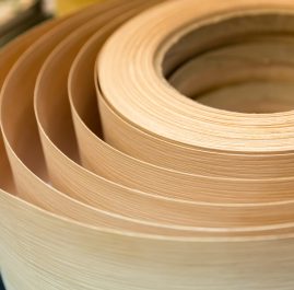 Closeup of veneer material in a roll